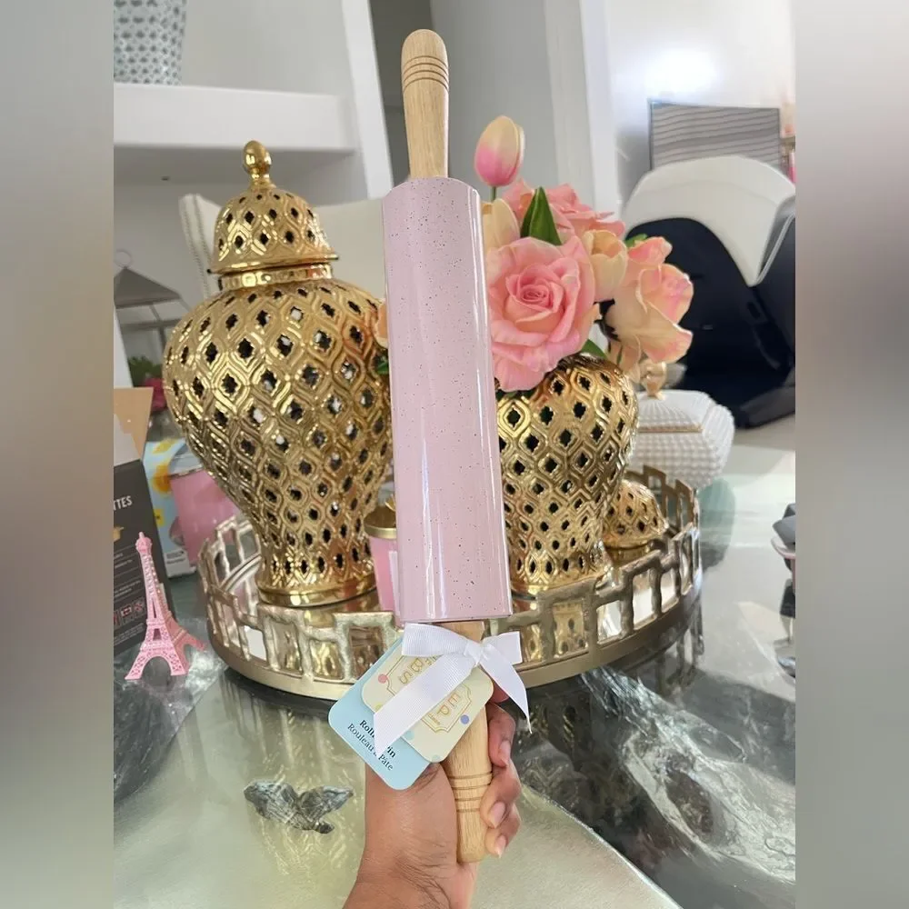 Pink Rolling Pin with Wooden Handles